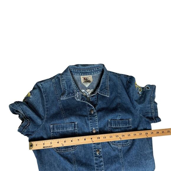 Vintage Ease Sport Embroidered Floral Paisley Cutout Denim Shirt Womens 10 - Picture 4 of 8